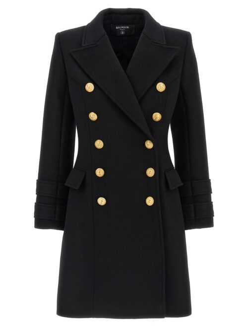 Double-breasted coat with logo buttons BALMAIN Black