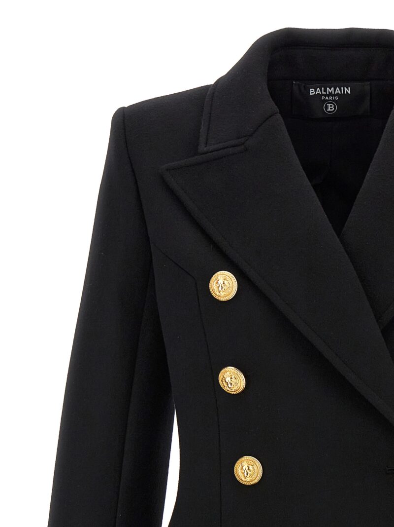 Double-breasted coat with logo buttons Woman BALMAIN Black