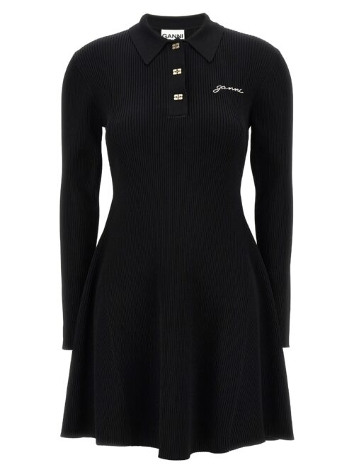 Logo embroidery ribbed dress GANNI Black