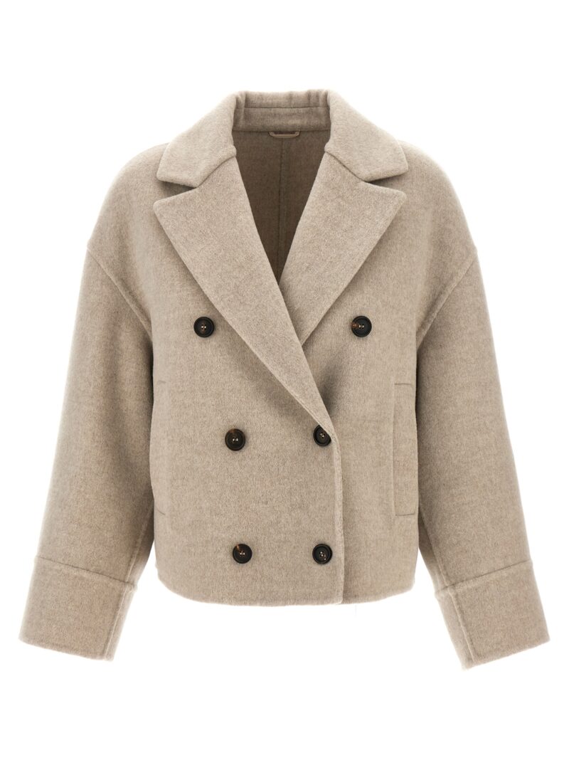 Double-breasted short coat BRUNELLO CUCINELLI Beige