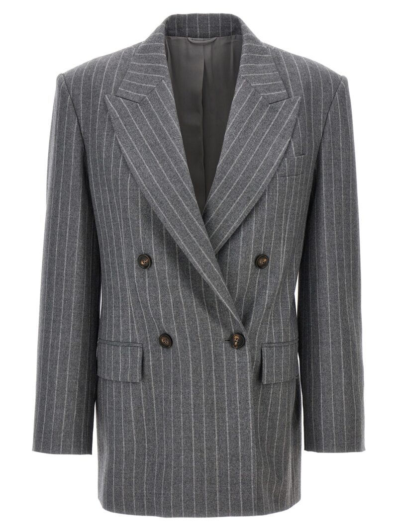 Pinstriped double-breasted blazer BRUNELLO CUCINELLI Gray