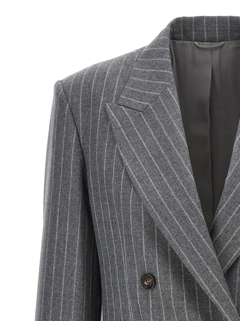 Pinstriped double-breasted blazer Woman BRUNELLO CUCINELLI Gray