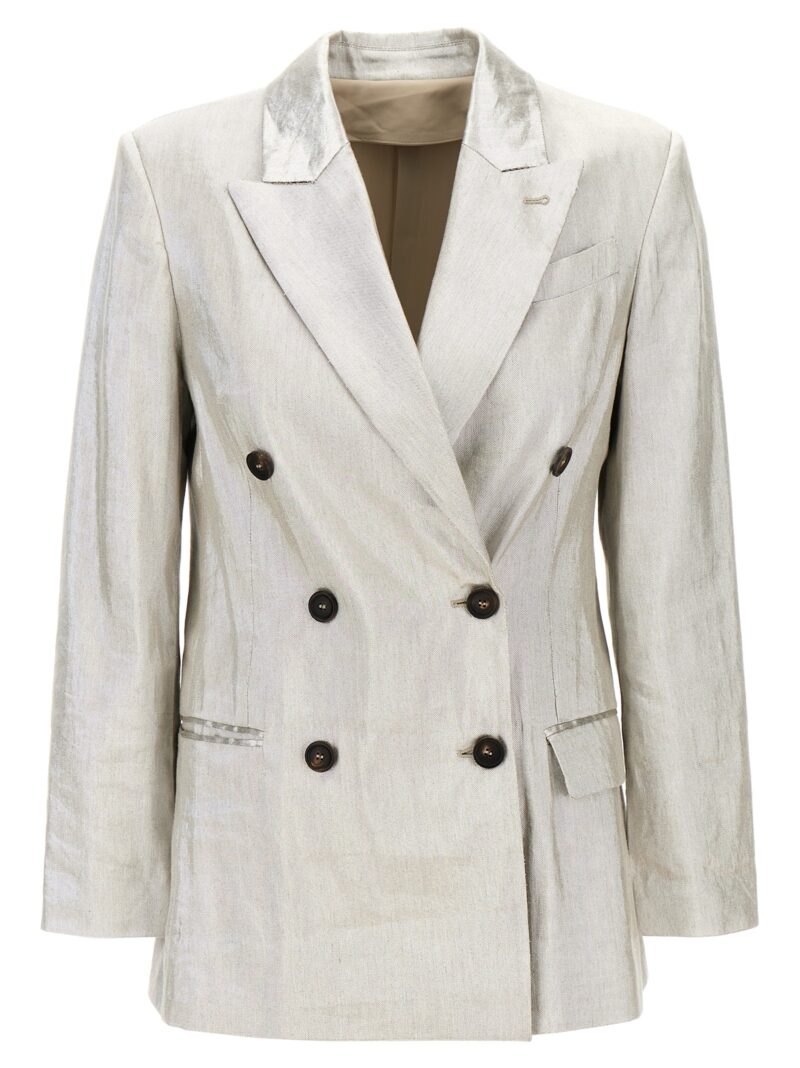 Laminated double-breasted blazer BRUNELLO CUCINELLI Silver