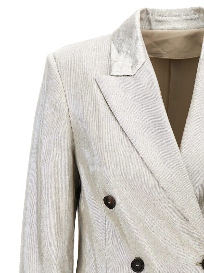 Laminated double-breasted blazer Woman BRUNELLO CUCINELLI Silver