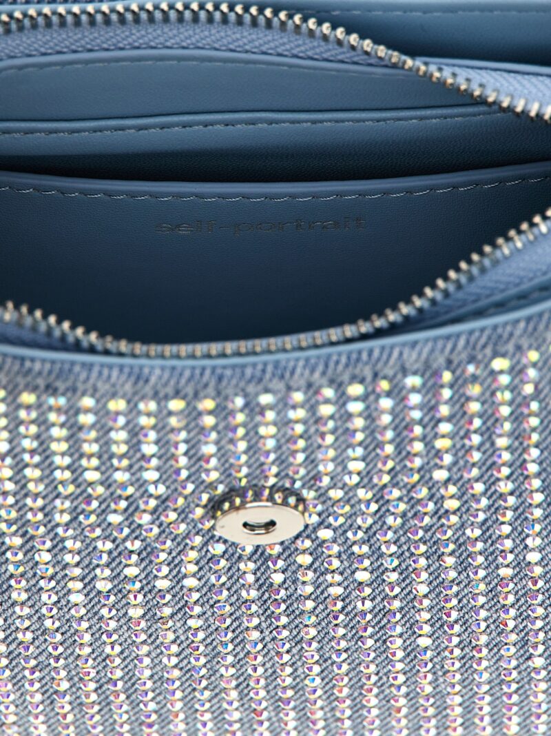 'Blue Rhinestone Denim Cresent' handbag 100% cotton SELF PORTRAIT Light Blue