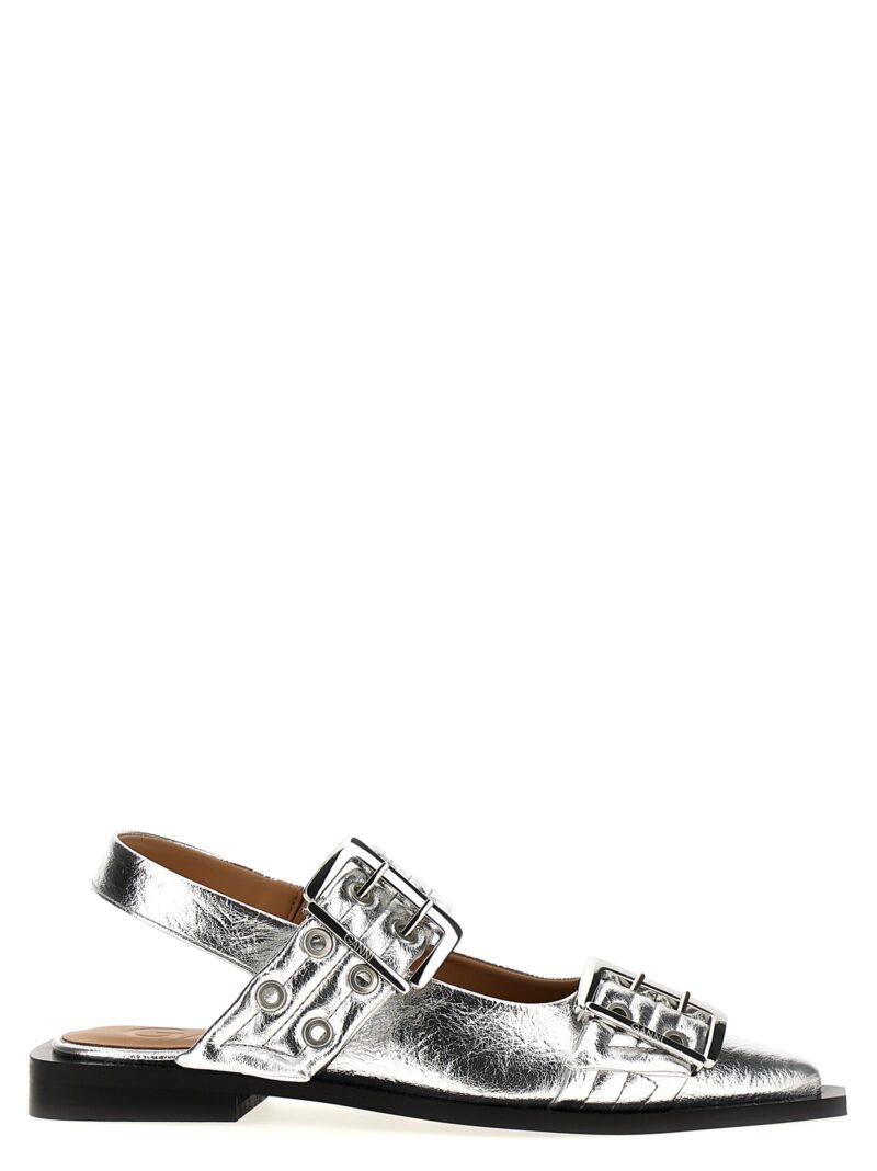 'Wide Belt Buckle' ballet flats GANNI Silver