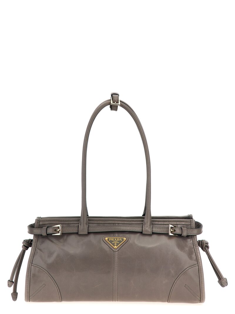 Medium leather handbag PRADA Gray