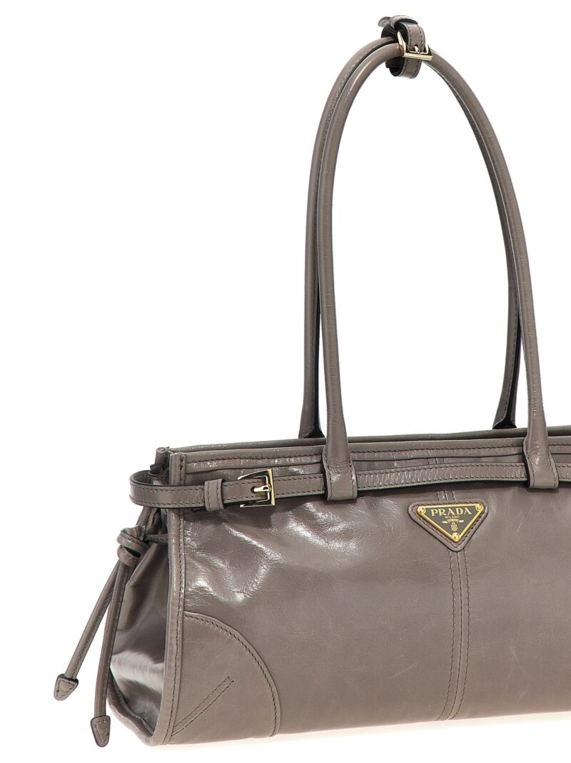 Medium leather handbag Woman PRADA Gray