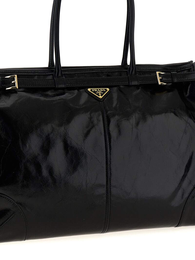 Large leather handbag Woman PRADA Black