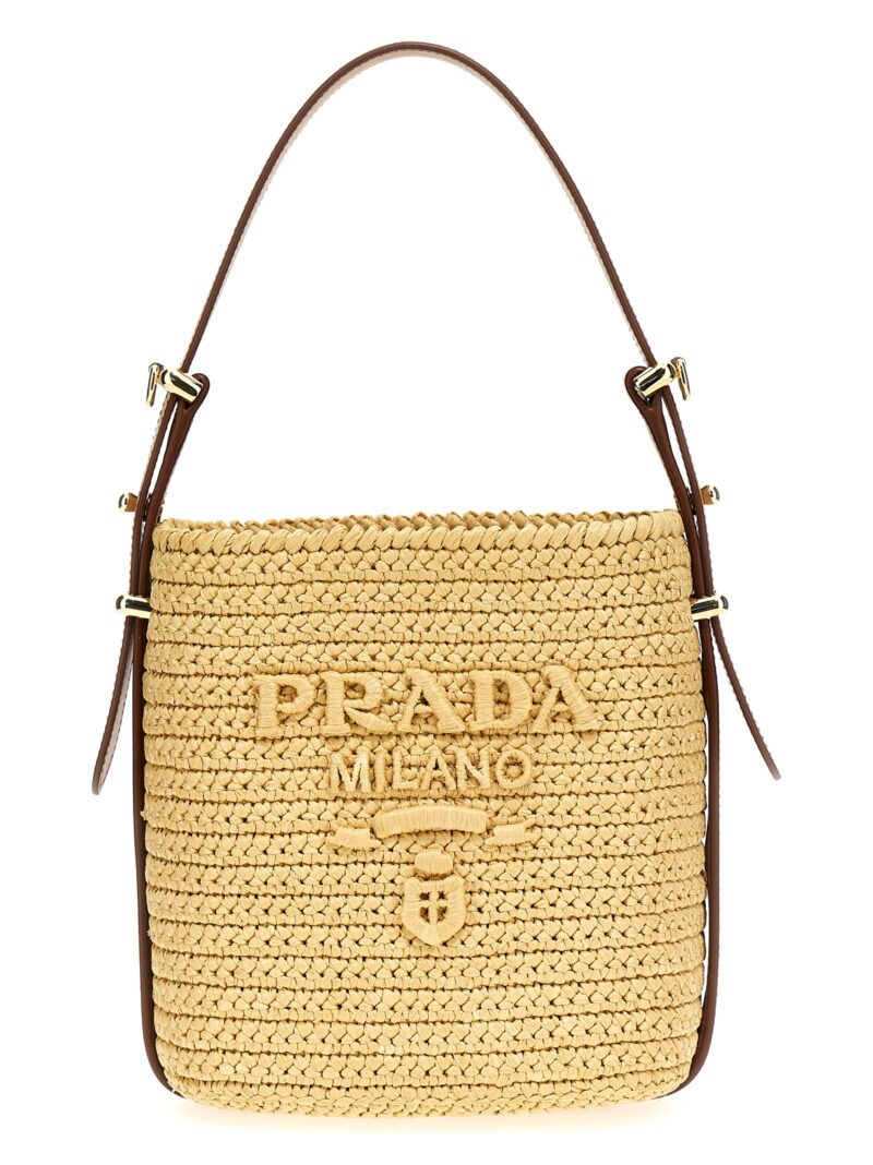 Logo raffia bucket bag PRADA Beige