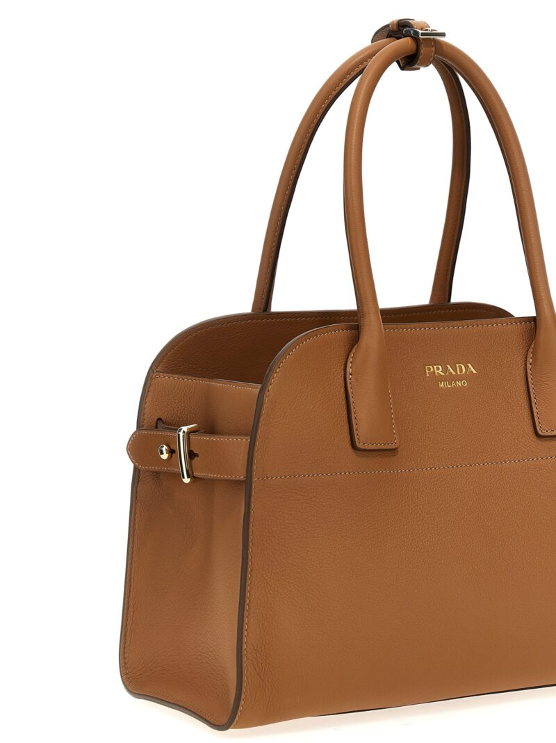 Medium leather shopping bag Woman PRADA Brown