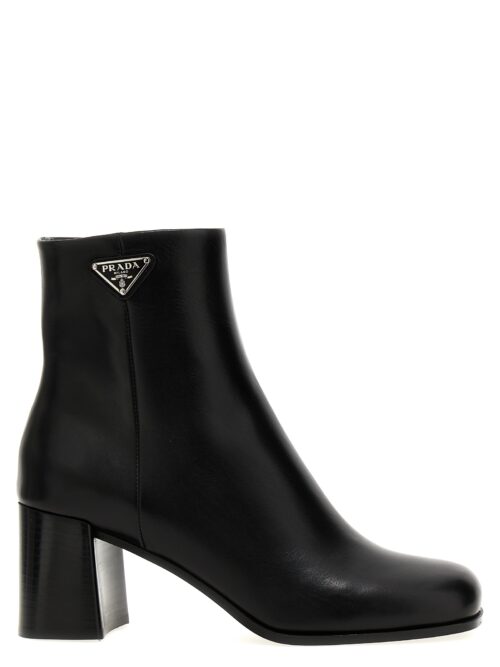 Logo leather ankle boots PRADA Black