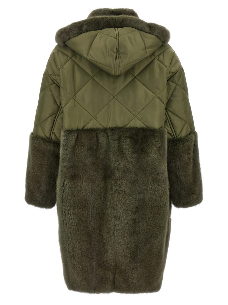 'Nylon Diamond-Visone' long down jacket 24101510MILITARE BLANCHA Green