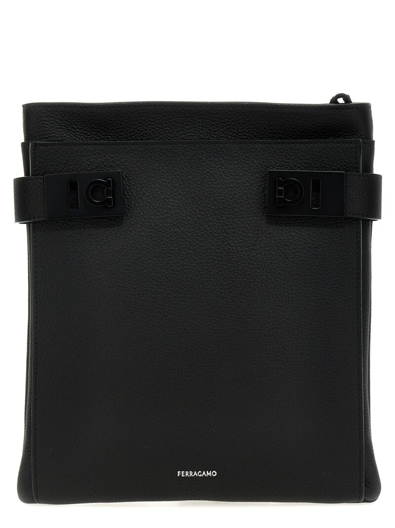 Leather messenger shoulder strap FERRAGAMO Black