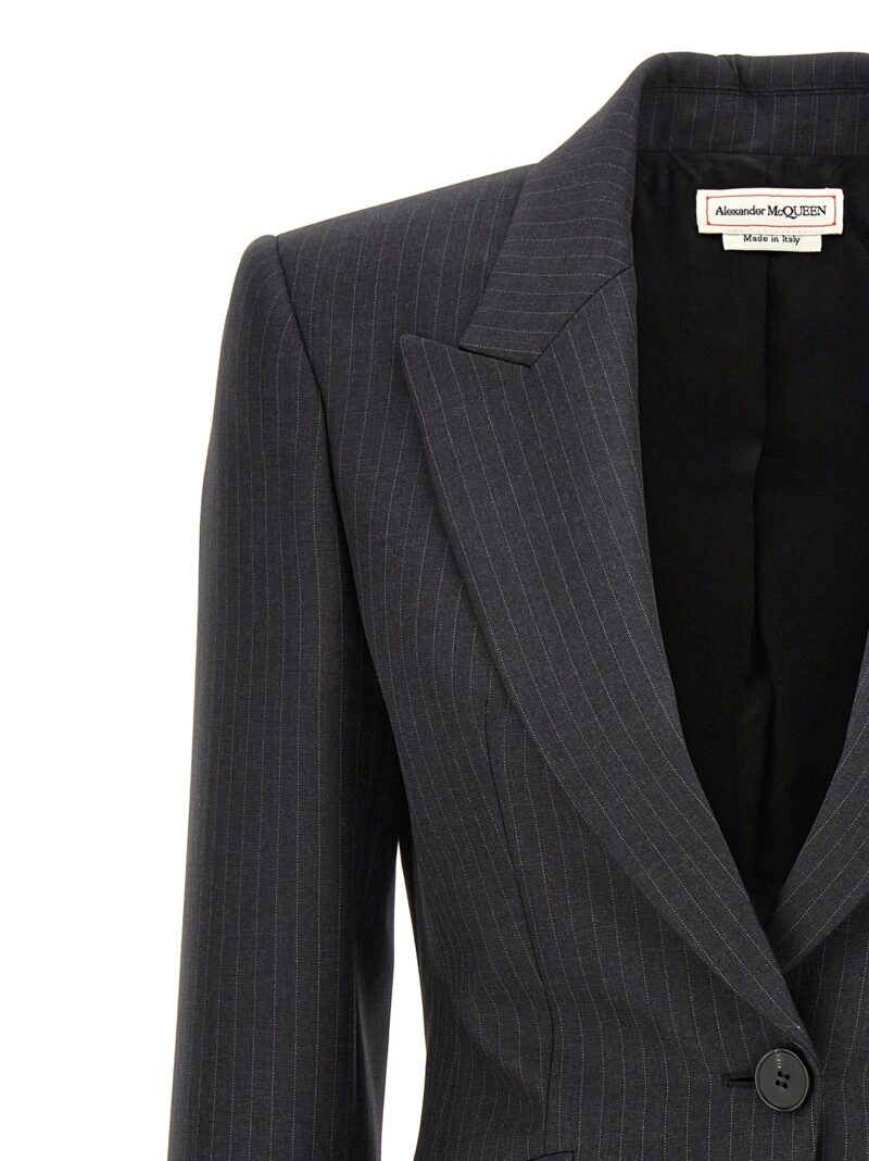 Pinstriped single-breasted blazer Woman ALEXANDER MCQUEEN Gray