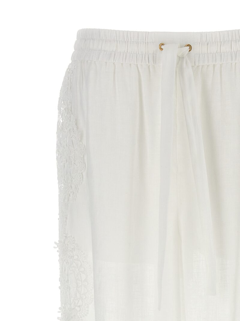 'Halliday Lace Flower' pants 100% linen ZIMMERMANN White