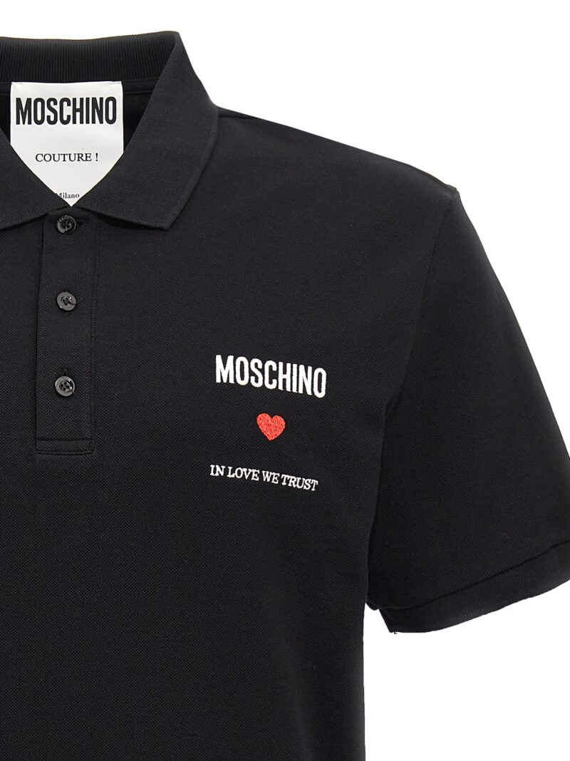 'In Love We Trust' polo shirt Man MOSCHINO Black