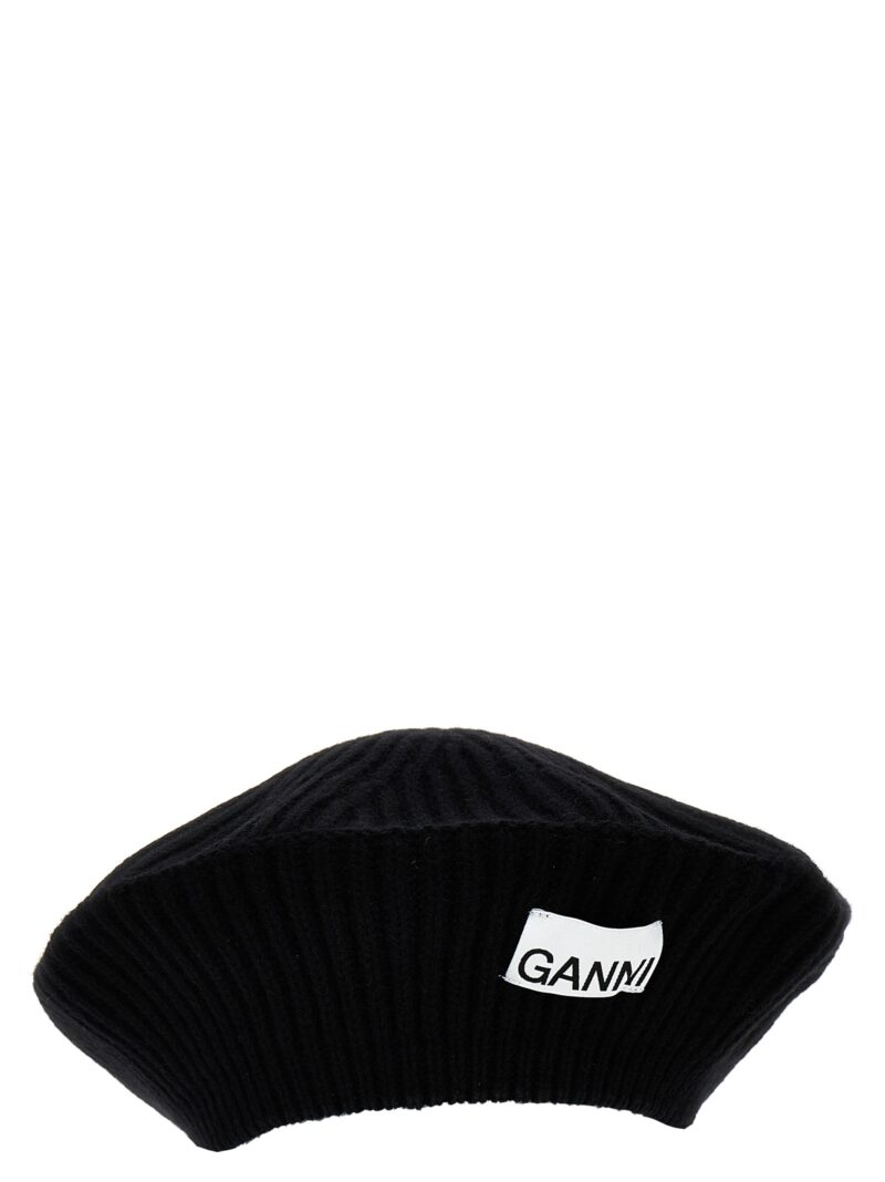 Logo ribbed beanie GANNI Black