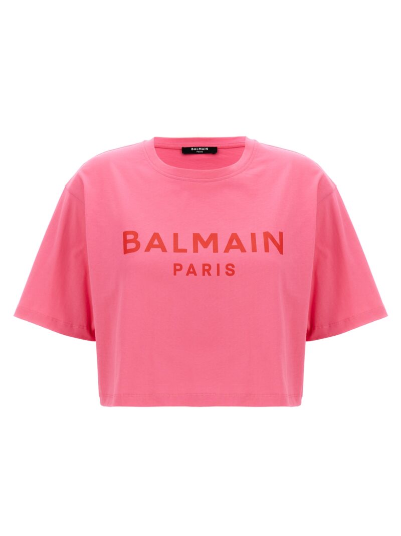 Logo print cropped t-shirt BALMAIN Fuchsia