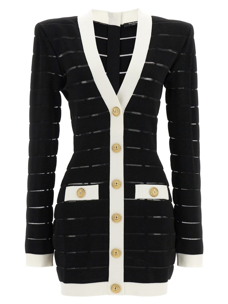 Two-tone knit dress BALMAIN White/Black