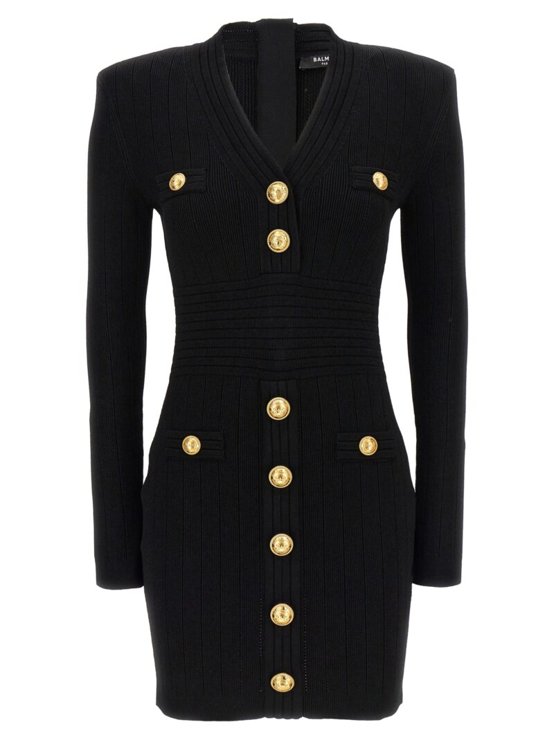 Logo button ribbed dress BALMAIN Black