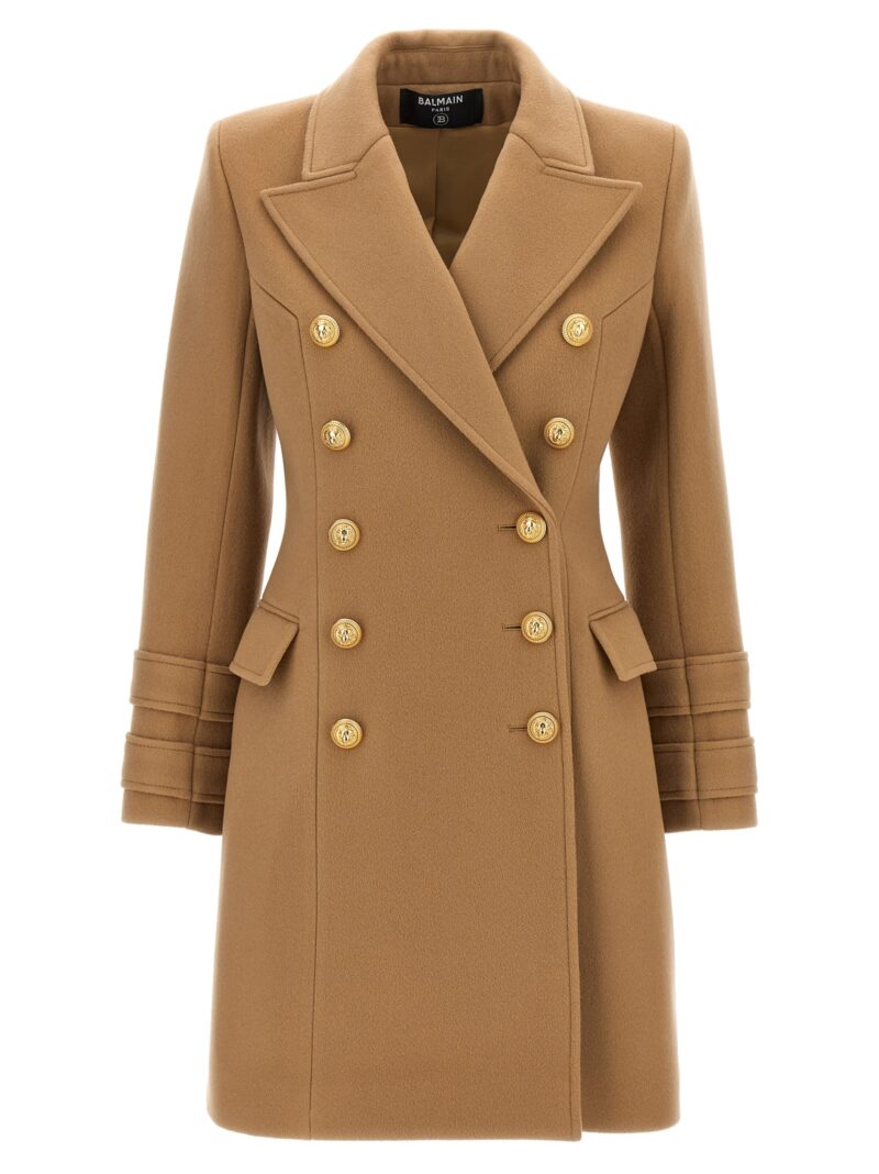 Cashmere double-breasted coat BALMAIN Beige