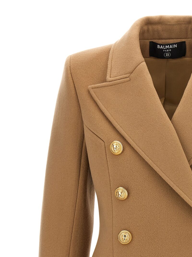 Cashmere double-breasted coat Woman BALMAIN Beige