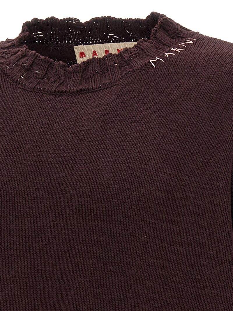 Destroyed effect sweater 100% cotton MARNI Bordeaux