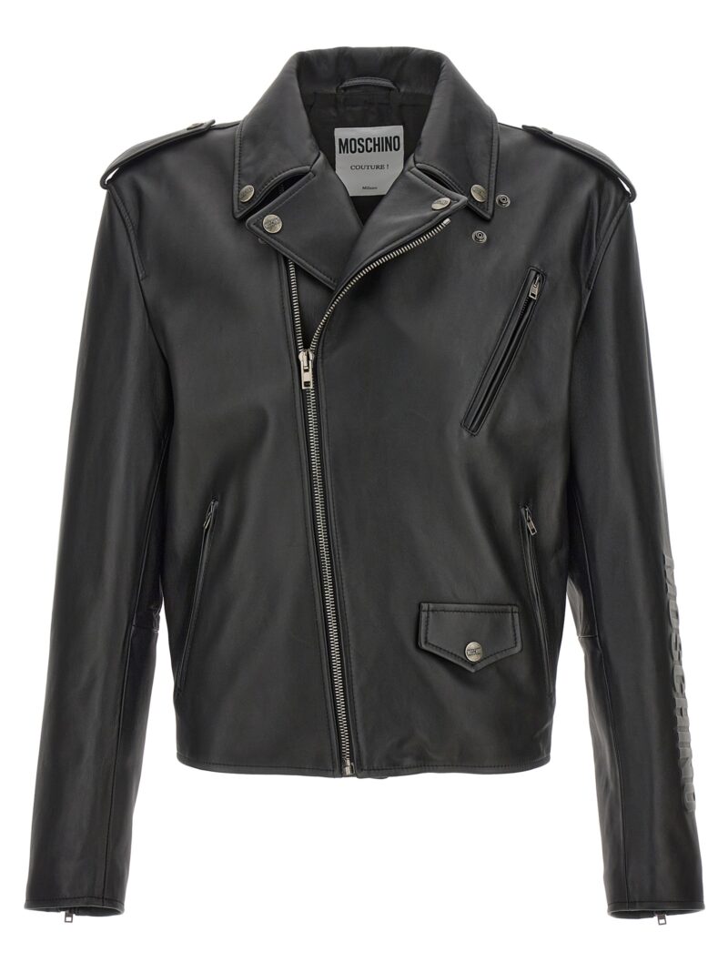 Logo leather jacket MOSCHINO Black