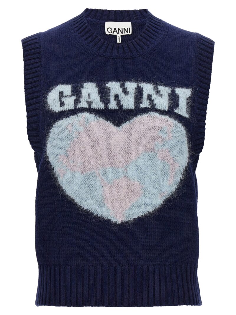 Logo intarsia vest GANNI Blue