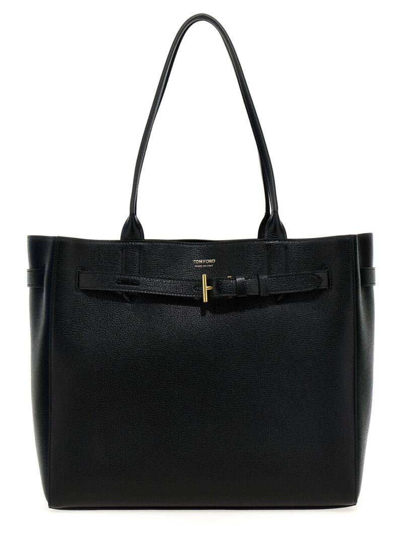 Logo leather shopping bag TOM FORD Black