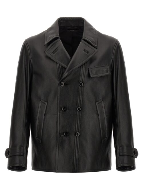 Double-breasted leather jacket TOM FORD Black