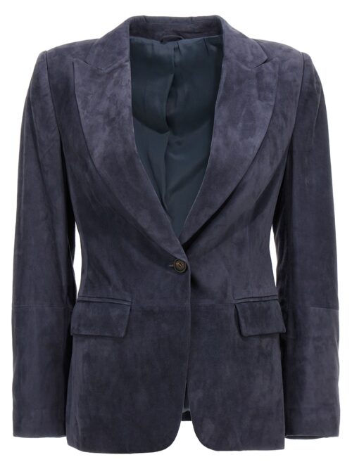 Suede single-breasted blazer BRUNELLO CUCINELLI Blue