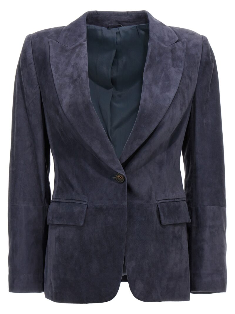 Suede single-breasted blazer BRUNELLO CUCINELLI Blue