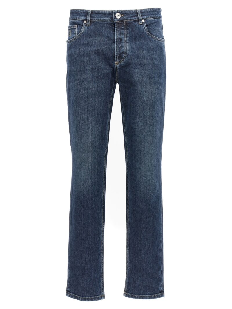 Logo embroidery stretch jeans BRUNELLO CUCINELLI Blue