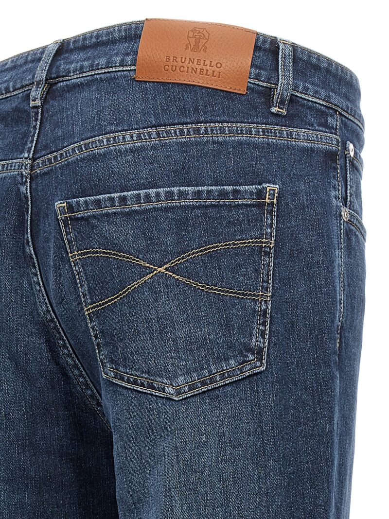 Logo embroidery stretch jeans 98% cotton 2% elastane BRUNELLO CUCINELLI Blue