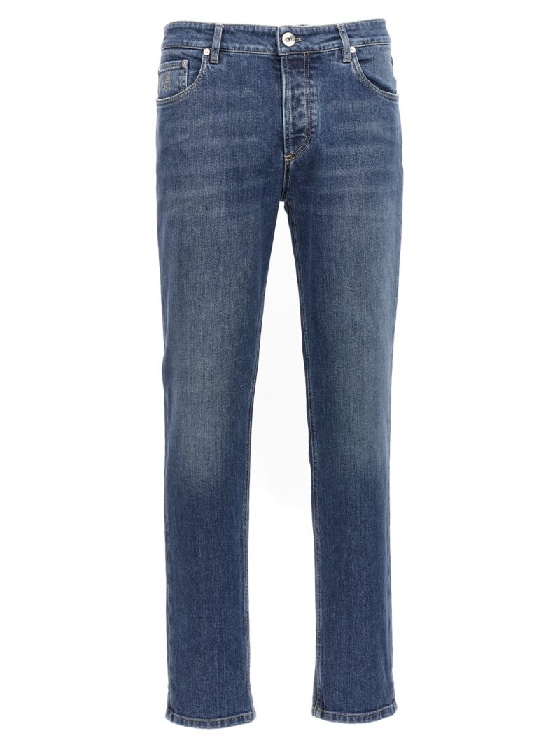 Logo embroidery stretch jeans BRUNELLO CUCINELLI Blue