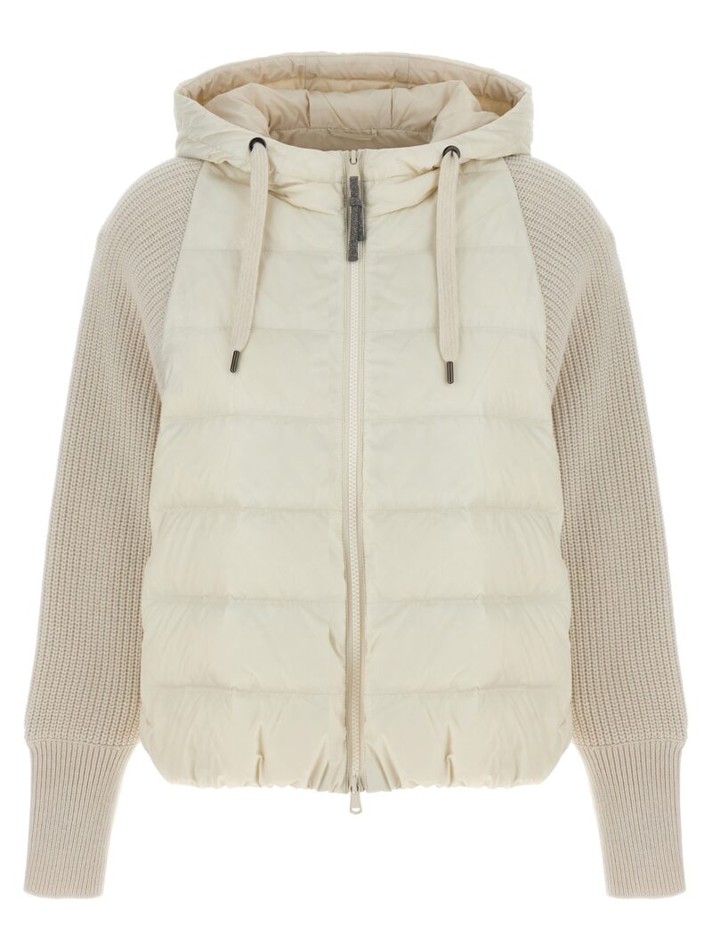 Hooded down jacket with 'Solomeo' inserts BRUNELLO CUCINELLI Beige