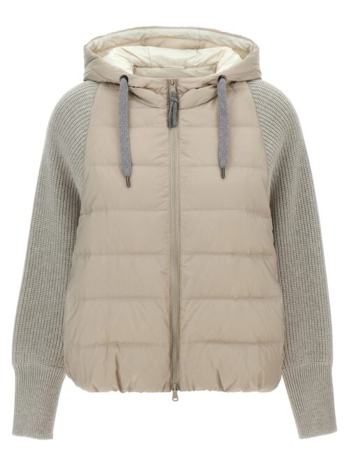 Hooded down jacket with 'Solomeo' inserts BRUNELLO CUCINELLI Beige