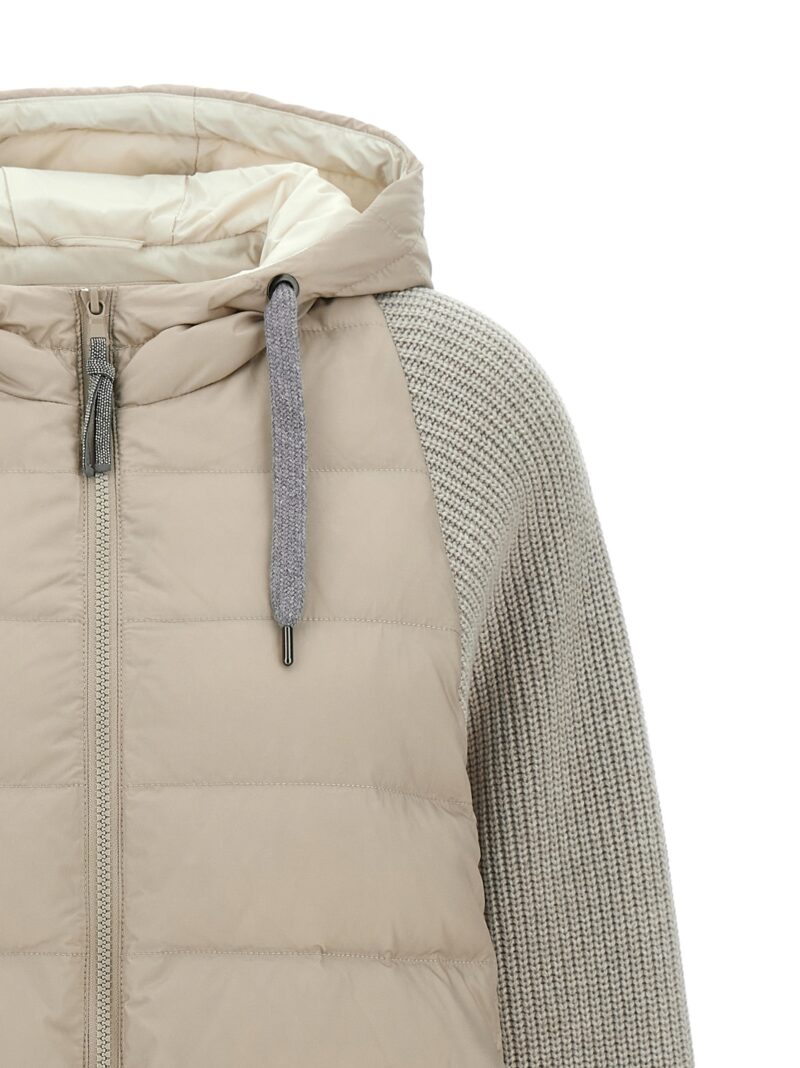 Hooded down jacket with 'Solomeo' inserts Woman BRUNELLO CUCINELLI Beige