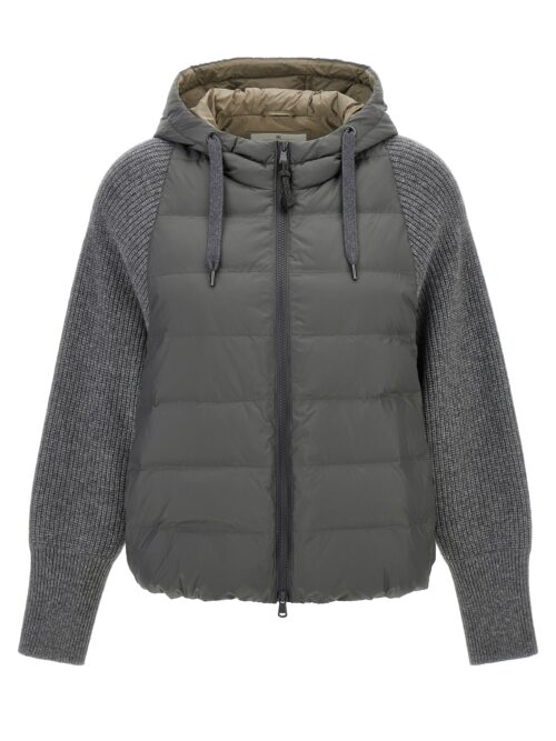 Hooded down jacket with 'Solomeo' inserts BRUNELLO CUCINELLI Gray