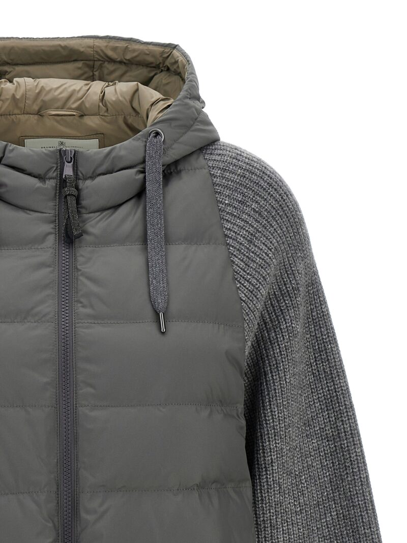 Hooded down jacket with 'Solomeo' inserts Woman BRUNELLO CUCINELLI Gray