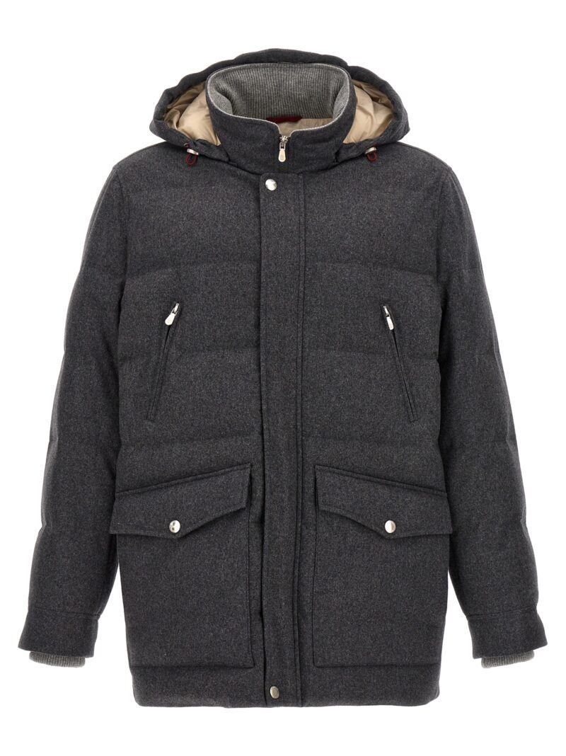 Long hooded down jacket BRUNELLO CUCINELLI Gray