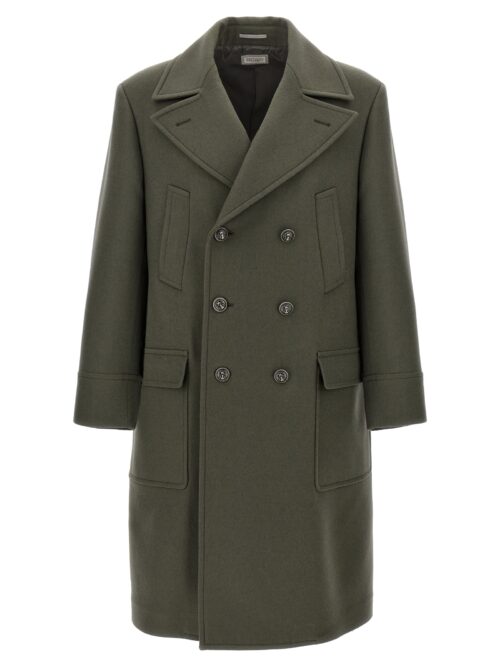 Double-breasted long coat BRUNELLO CUCINELLI Green
