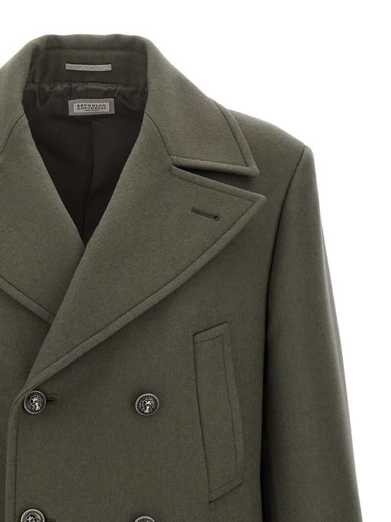 Double-breasted long coat Man BRUNELLO CUCINELLI Green