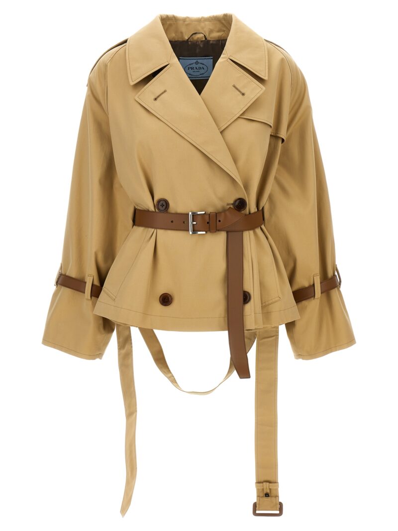 Short twill trench coat PRADA Beige