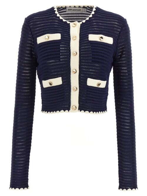 'Navy Crochet Contrast Trim' cardigan SELF PORTRAIT Blue