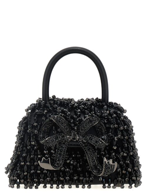 'Black Embellished Micro Bow' handbag SELF PORTRAIT Black