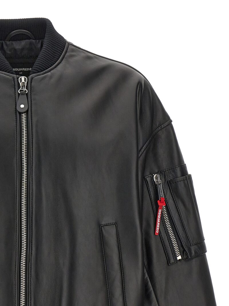 Leather bomber jacket Man DSQUARED2 Black