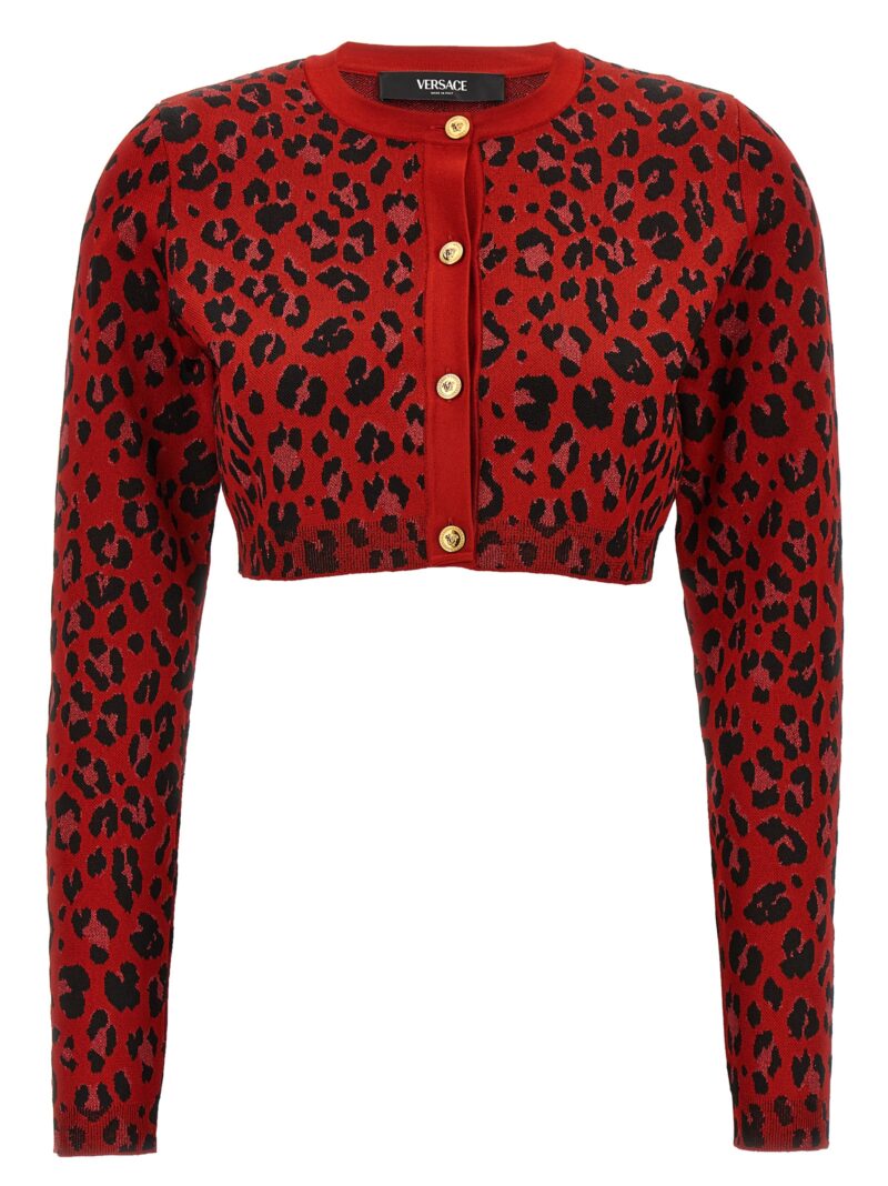 Animal print cropped cardigan VERSACE Red